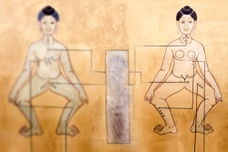 Ancient Art  woman and man Mural Point massage on wall at Wat Pho, Bangkok, Thailand.